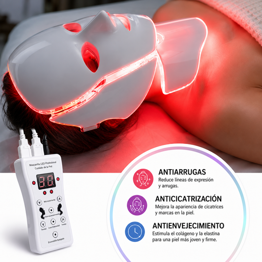Máscara Facial LED 7 Colores para Rostro y Cuello – Rejuvenecimiento y Antiedad