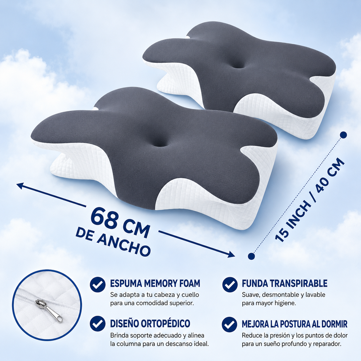 Almohada Cervical Premium Viscoelástica (memory foam)