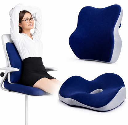 Dúo Cojín y Respaldar Ergonómico para Silla, Alivio Instantáneo del Dolor y Mejora de la Postura