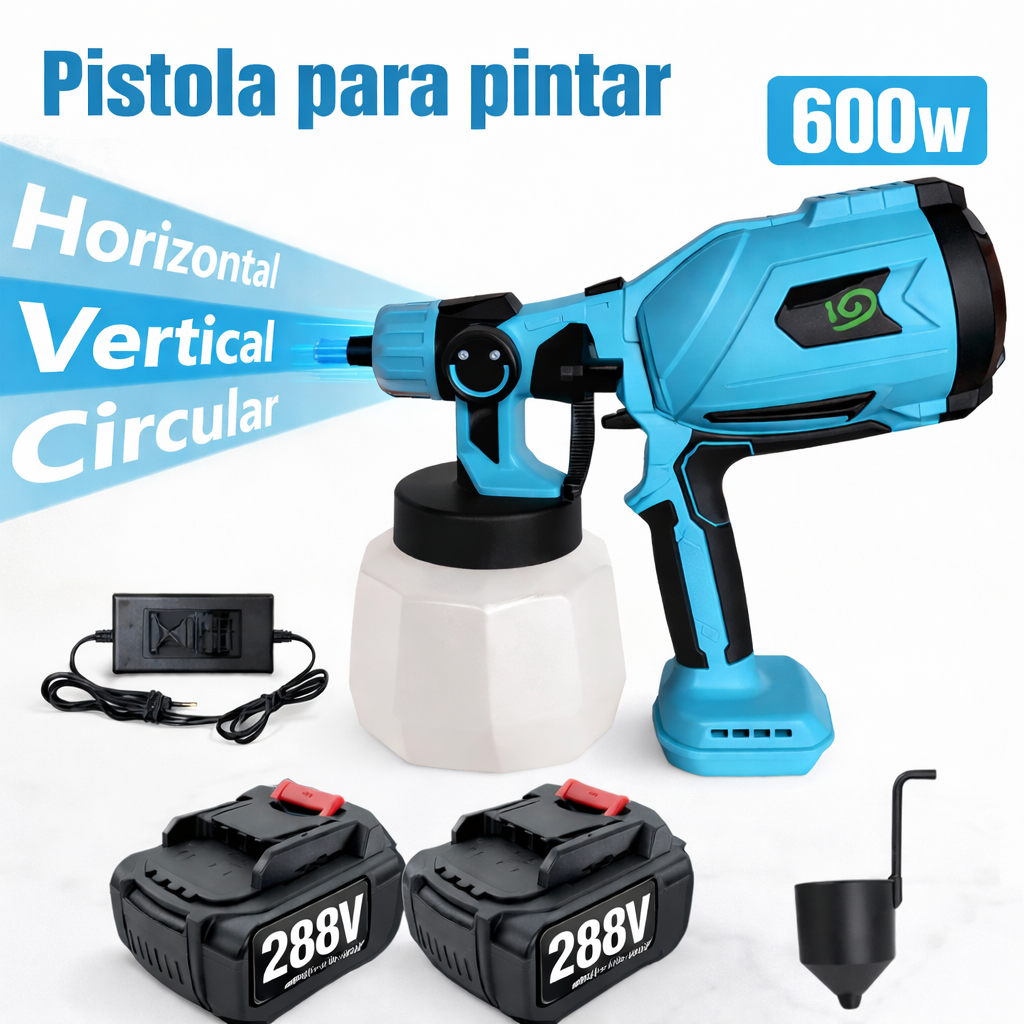 Pulverizador de Pintura Inalámbrico 288V – Incluye 2 Baterías Recargables y Boquillas Intercambiables