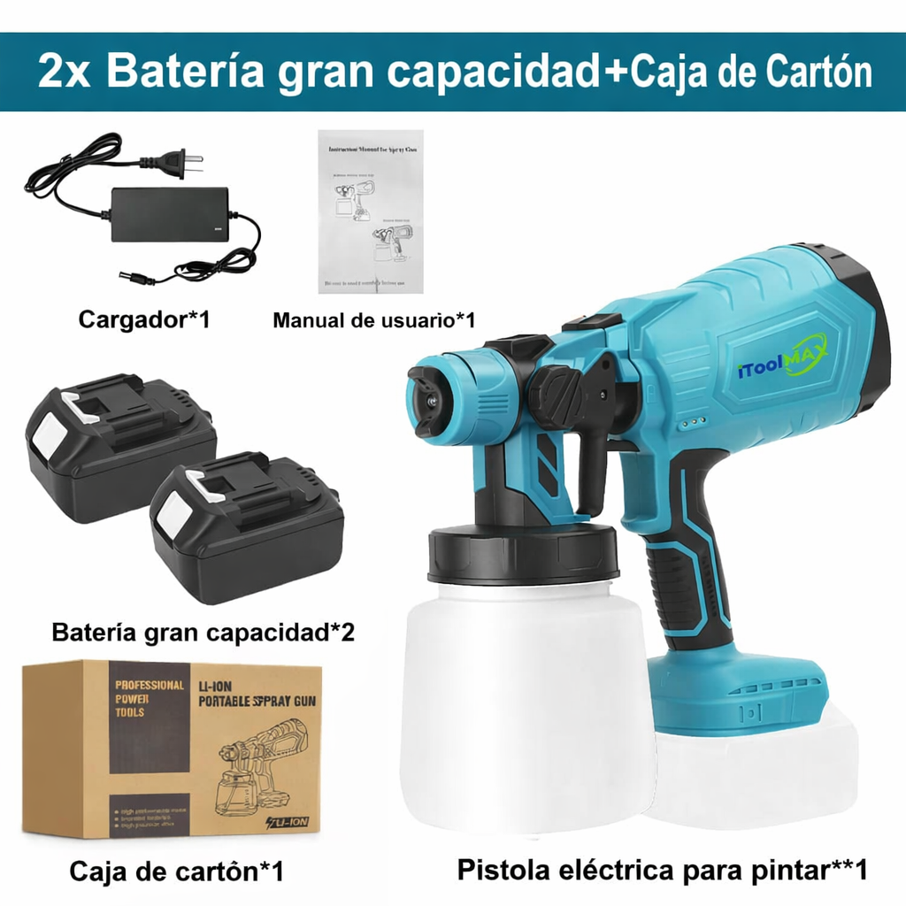 Pulverizador de Pintura Inalámbrico 288V – Incluye 2 Baterías Recargables y Boquillas Intercambiables