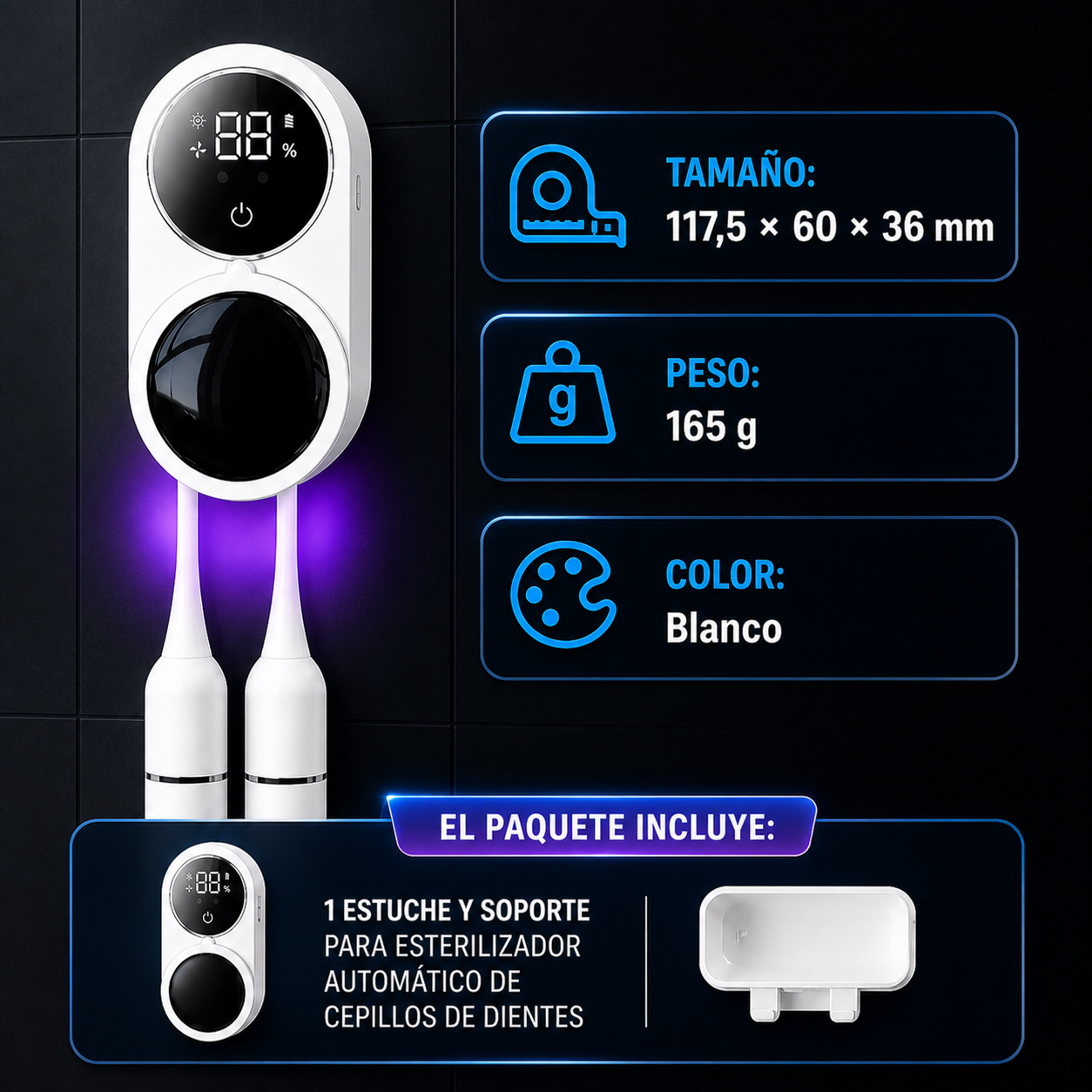 Esterilizador UV-C Inteligente para Cepillos de Dientes con Sensor Automático