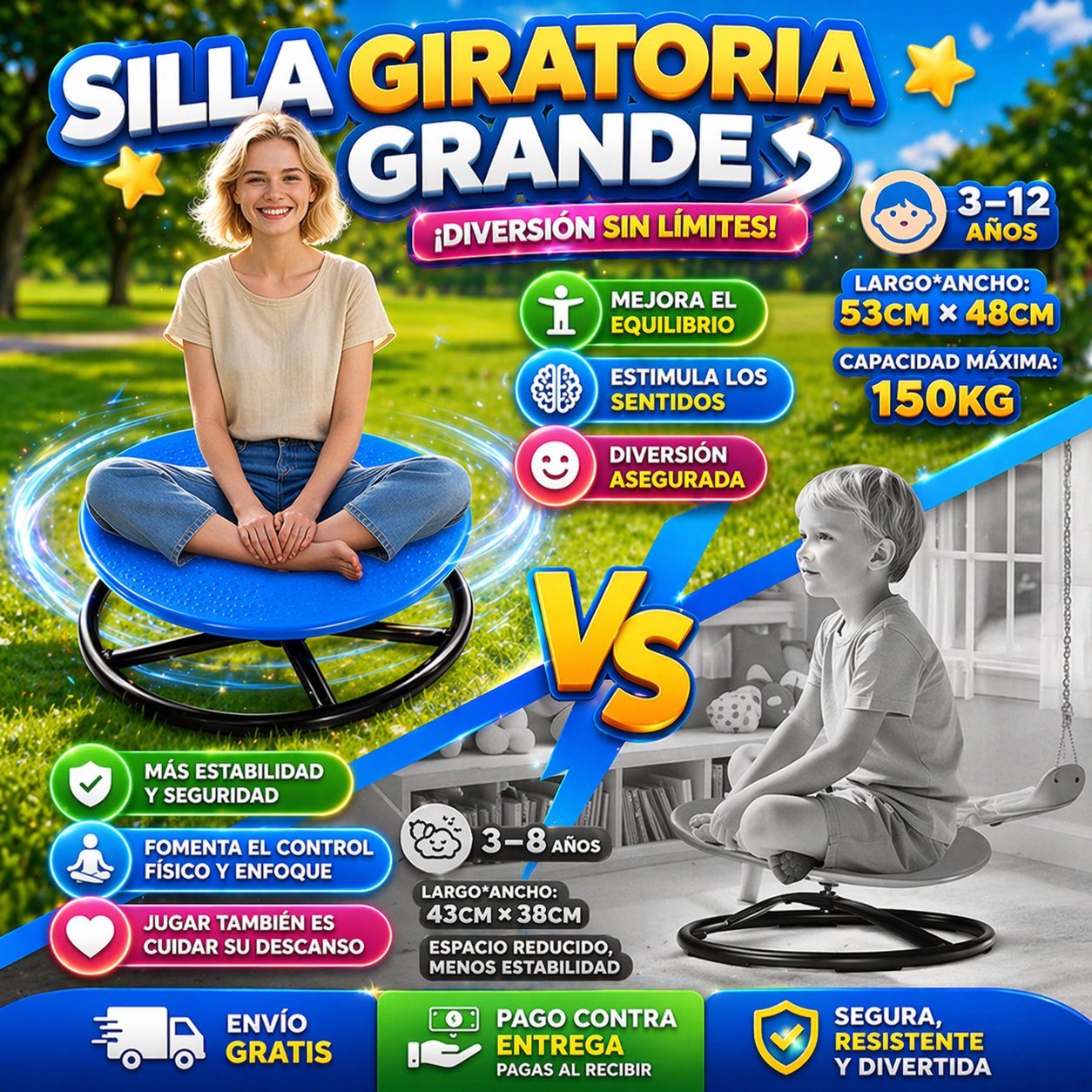 Silla Giratoria 360° para niños y niñas – ¡Diversión sin límites!