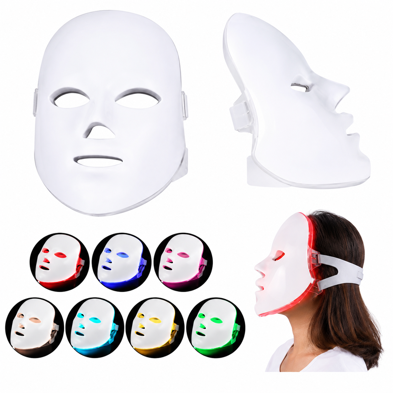 Máscara Facial LED 7 Colores para Rostro y Cuello – Rejuvenecimiento y Antiedad