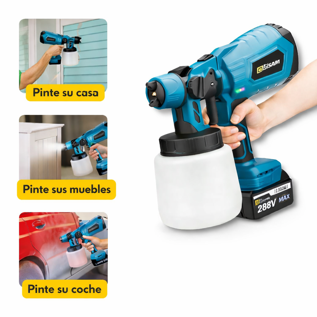 Pulverizador de Pintura Inalámbrico 288V – Incluye 2 Baterías Recargables y Boquillas Intercambiables